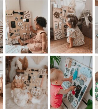 Montessori hračky /  Montessori manipulačná doska Activity board double door XL - ružová 