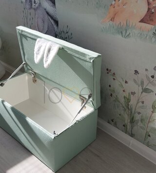 Koše na hračky, úložné boxy /  Detský sedací box s úložným priestorom - Linen - mint 