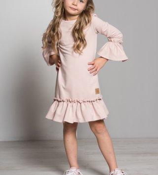 Šaty /  Dievčenské šaty s dlhým rukávom Butterfly - púdrovo ružová 