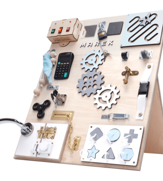 Montessori hračky /  Montessori manipulačná doska Activity board so svetielkami XL - modrá 