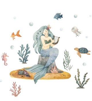 Oceán - Podmorský svet /  Nálepka na stenu Ocean DK455- morská panna, zvieratká a doplnky 