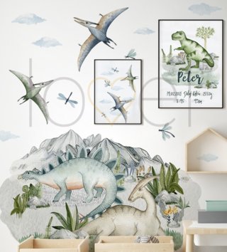 Zvieratá /  Nálepka na stenu Dino - stegosaurus a parazavrolof DK406 