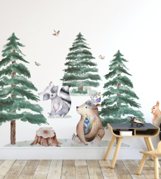 Forest - Lesný motív /  Nálepka na stenu Forest - myš, veverička, mýval a medveď DK320 