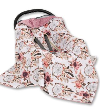 Deky /  Obojstranná deka do autosedačky - Vintage ružová s lapačom snov 