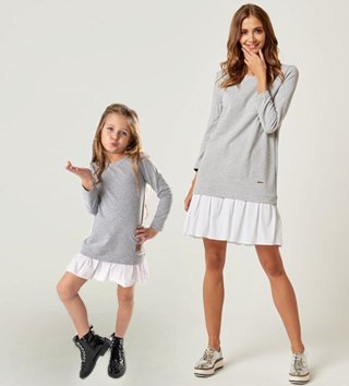 Mama a dcéra /  Set štýlové voľnočasové šaty mama a dcéra Be happy - Sivé 